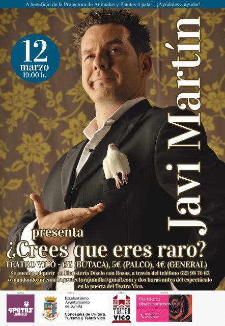 Mañana llega a Jumilla el espectáculo de magia “¿Crees que eres raro?” de Javi Martín a beneficio de 4 Patas Jumilla