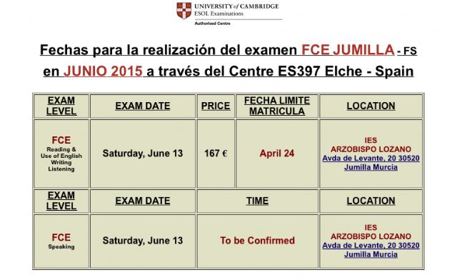 El IES Arzobispo Lozano será centro examinador para los niveles de KET, PET y FIRST de los certificados Cambridge