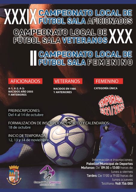 Hoy se ha abierto el plazo de preinscripciones de equipos para el Campeonato Local de Fútbol Sala 2021/22
