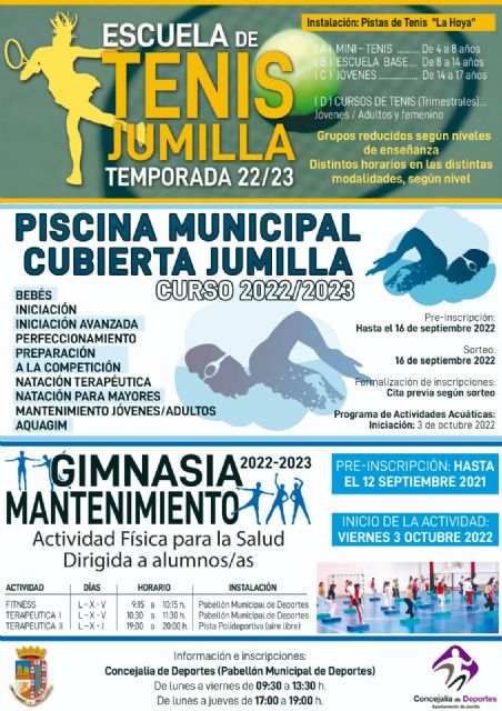 Cursos natación, gimnasia de mantenimiento y escuela de tenis