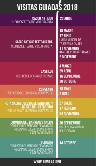 La Concejalía de Turismo ofrece 16 visitas guiadas por Jumilla durante 2018