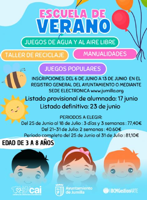 La Escuela de Verano 2025 de Jumilla abre su periodo de inscripción