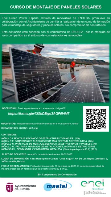 Jumilla acogerá un curso gratuito de montaje de paneles solares