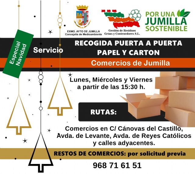 Medio Ambiente refuerza en Navidad el servicio de recogida de papel y cartón en los comercios