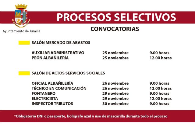 272 aspirantes se presentan a partir del jueves a los procesos selectivos para 9 plazas vacantes en el Ayuntamiento