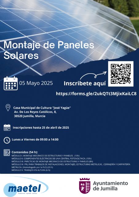 El Ayuntamiento ofrece un curso gratuito de montaje de paneles solares con enfoque práctico y profesional