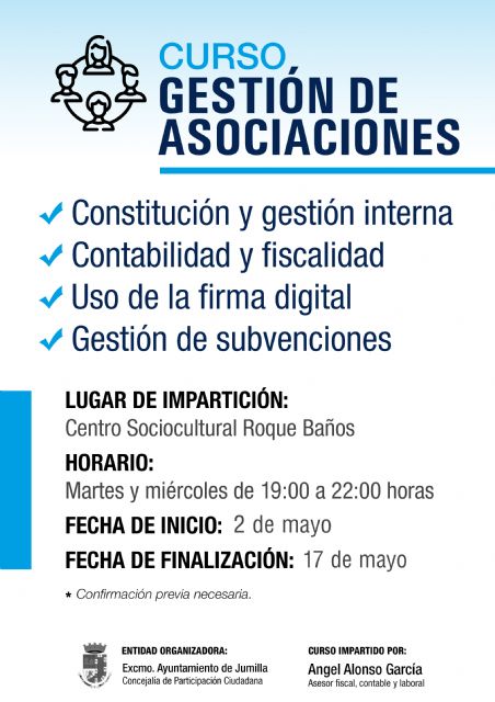 La Concejalía de Participación Ciudadana organiza un curso de gestión de asociaciones en seis sesiones