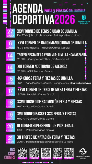 Jumilla presenta una amplia agenda deportiva para la Feria y Fiestas Patronales 2026
