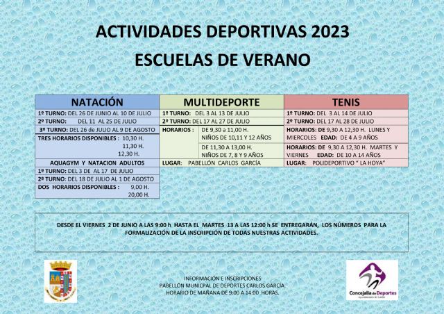 Este viernes se abre el plazo de preinscripciones para las actividades de verano de la Concejalía de Deportes