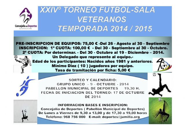 Permanece abierto el plazo de preinscripciones para los Torneos de Fútbol Sala Aficionados y Veteranos 2014/2015