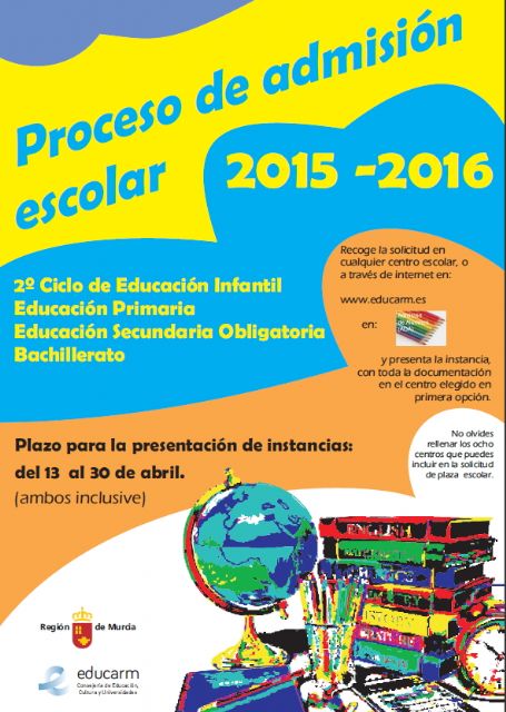 La Concejalía de Educación informa del proceso de admisión de alumnos para centros de Infantil, Primaria, Secundaria y Bachillerato