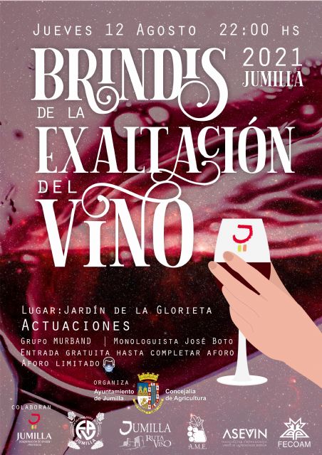 El brindis de la Exaltación del Vino 2021 se realizará este jueves en La Glorieta tras la actuación de un monologuista y un grupo musical