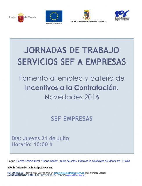 Este jueves se llevará a cabo en Jumilla una jornada sobre Servicios SEF a Empresas